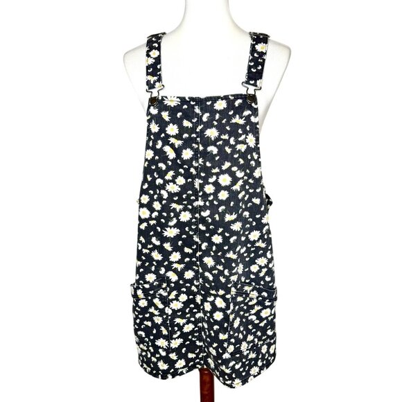 Daisy Print Black Denim Overall Dress Junior's XL (15-17) - Picture 2 of 8